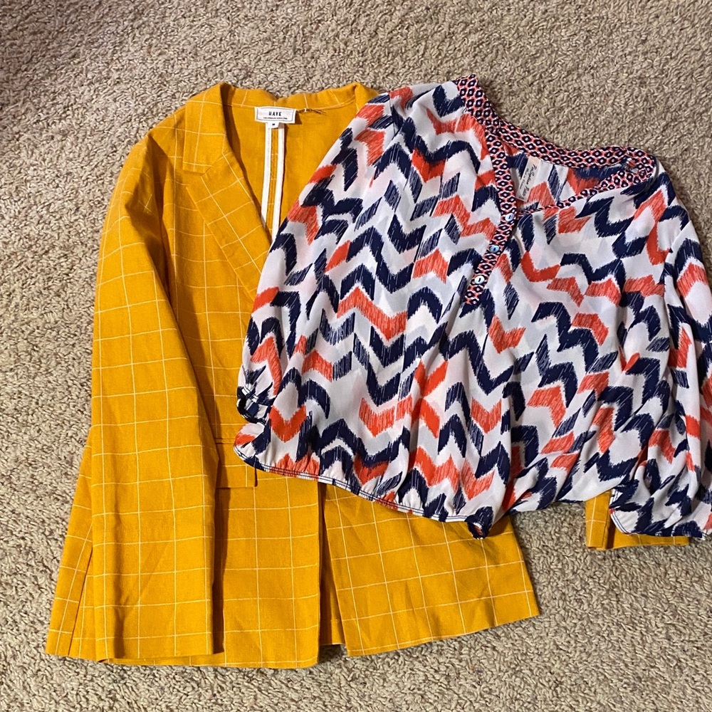 Perseption Orange and Blue Chevron Blouse